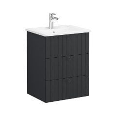 Vitra Root Groove 69475 Lavabo Dolabı, Üç Çekmeceli, 60 Cm, Mat Grafit, Köşeli Lavabolu